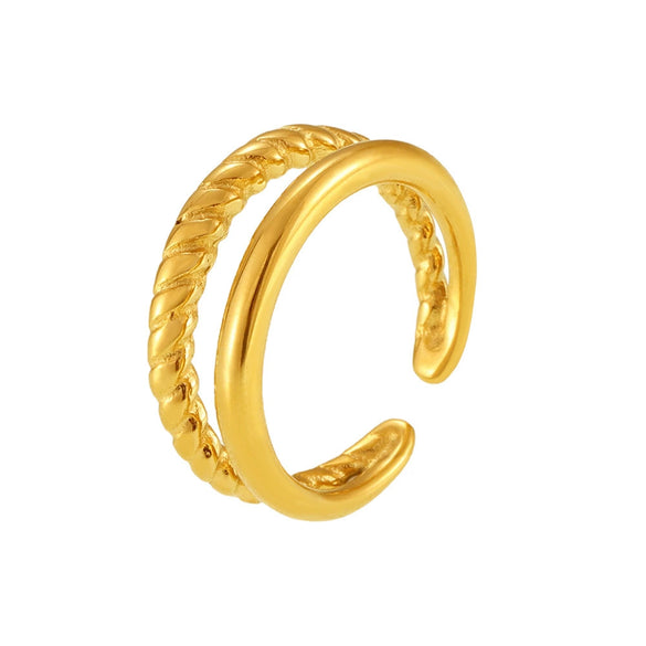 Wholesale Women's Minimalist Twist Doublelayer Open 316L Stainless Steel Ring Plated 18K Gold With Geometric Design And Color Preservation Electroplating