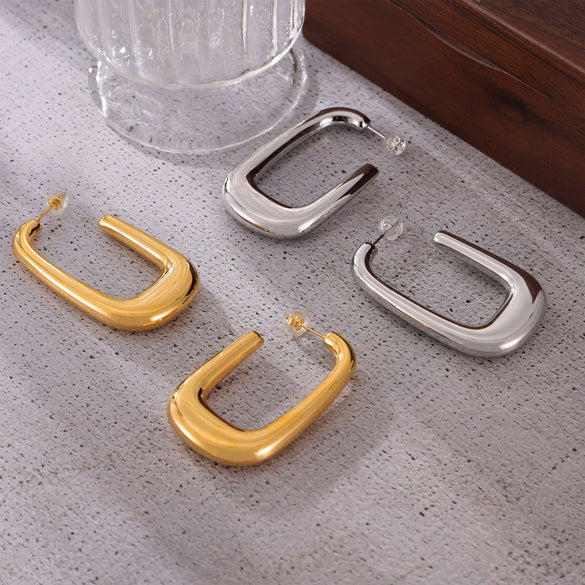 Wholesale Women's Minimalistic Niche Ushaped Geometric 316L Stainless Steel Goldplated Earrings