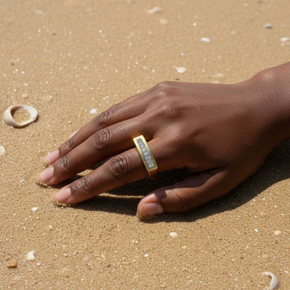 Wholesale Women's Modern Minimalist Geometric Diamondencrusted Zircon Stainless Steel Ring With Pvd Furnace Vacuum Real Gold Plating