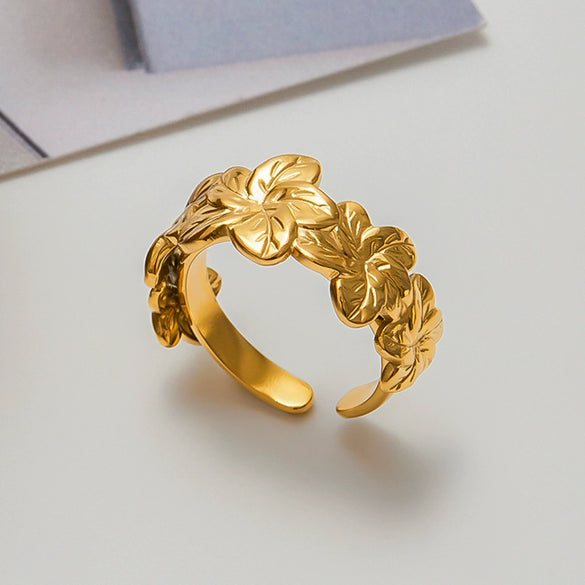 Wholesale Women's Modern Minimalist Stainless Steel Geometric Flower Open Ring With Electroplating