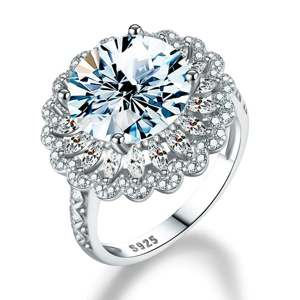 Wholesale Women's Moissanite Gypsophila Ring In 925 Silver With Geometric Pattern And Electroplating