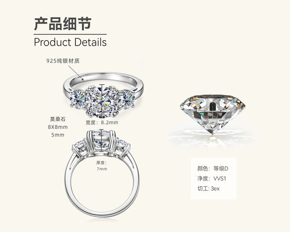 Wholesale Women's Moissanite Ring In Geometric Style S925 Sterling Silver Electroplated With K Gold