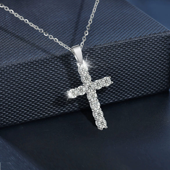 Wholesale Women's Moissanite 925 Sterling Silver Geometric Cross Necklace Pendant With Electroplating