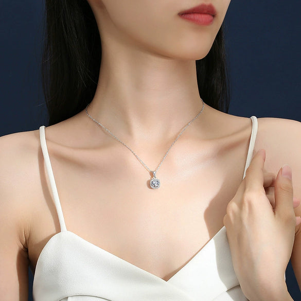 Wholesale Women's Moissanite 925 Sterling Silver Square Pendant Necklace With Cross Chain And Geometric Design