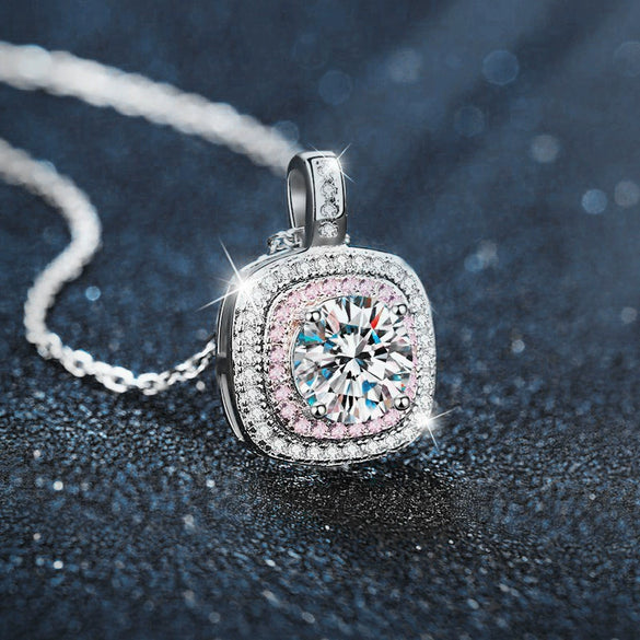 Wholesale Women's Moissanite Sugar Cube Pendant Necklace 925 Sterling Silver Geometric Simple Design