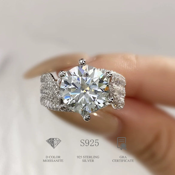 Wholesale Women's Moissanite Threerow Full Diamond Wedding Ring In 925 Silver With Geometric Design And Electroplating