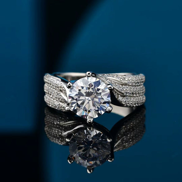 Wholesale Women's Moissanite Threerow Full Diamond Wedding Ring In 925 Silver With Geometric Design And Electroplating