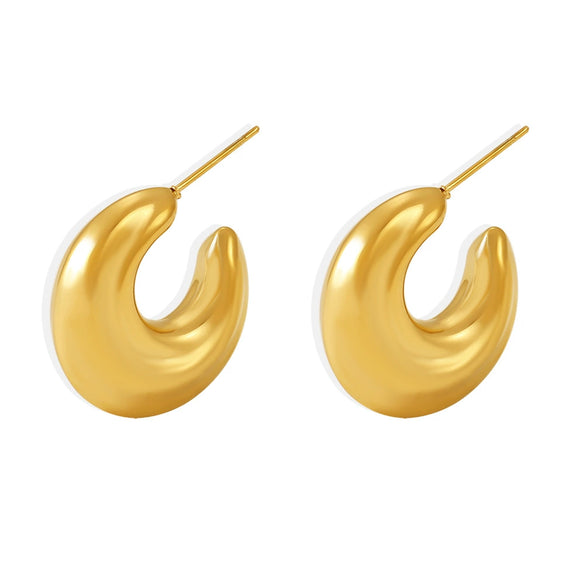 Wholesale Women's Moon Hollow Earrings Stainless Steel 18K Gold Plated Texturized Electroplated Natural Geometric Style