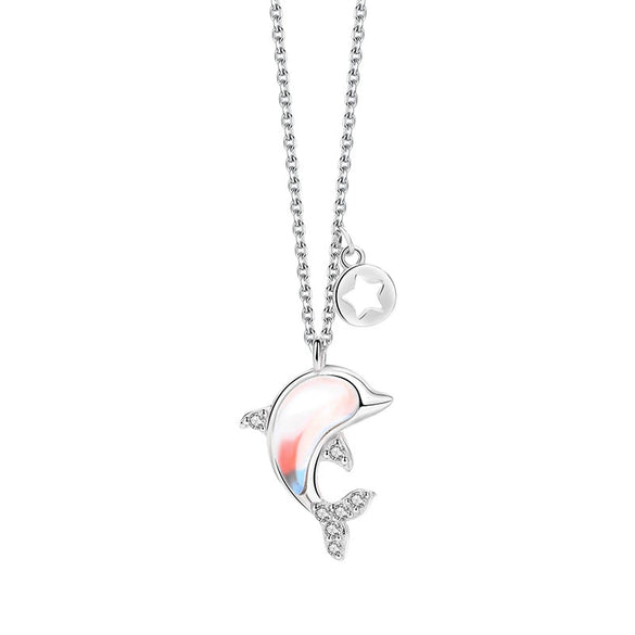 Wholesale Women's Mori Style Animal Pattern Inlaid Moonstone 925 Sterling Silver Cross Chain Necklace