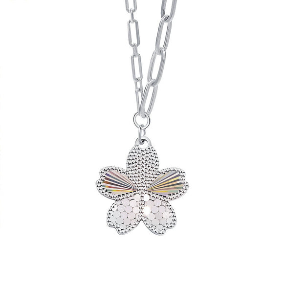 Wholesale Women's Mori Style Cherry Blossom Geometric Flower Inlaid Zircon S925 Sterling Silver Rotating Necklace