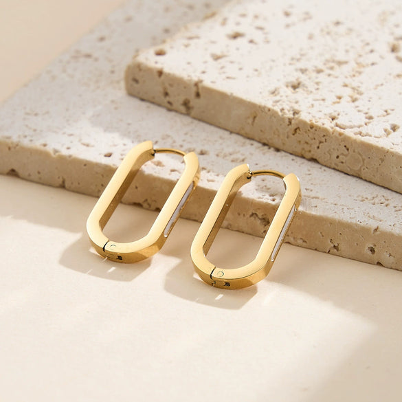 Wholesale Women's Motherofpearl Geometric Stainless Steel Earrings With Vacuum Real Gold Plating