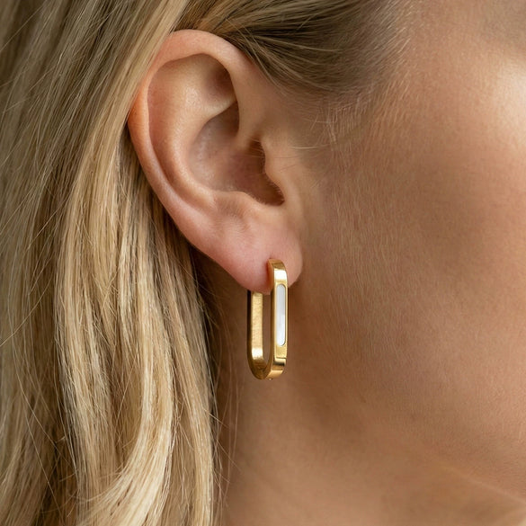 Wholesale Women's Motherofpearl Geometric Stainless Steel Earrings With Vacuum Real Gold Plating