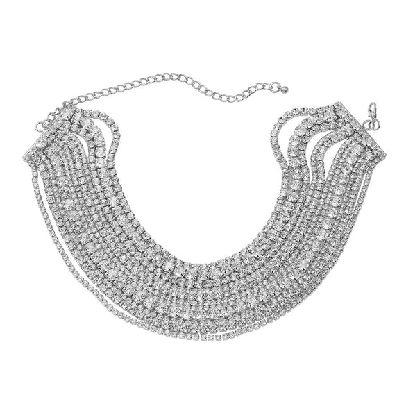 Wholesale Women's Multi Layer Alloy Glass Diamond Geometric Snake Bone Chain Necklace