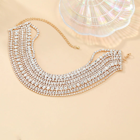 Wholesale Women's Multi Layer Alloy Glass Diamond Geometric Snake Bone Chain Necklace