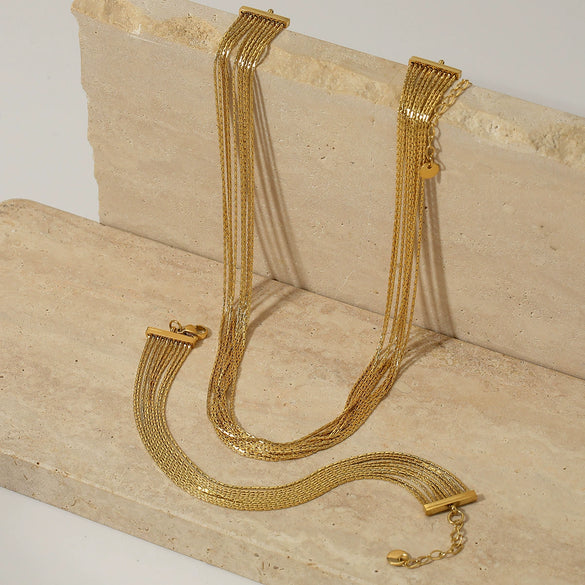 Wholesale Women's Multi Layer Chain Necklace And Bracelet Set Stainless Steel Minimalist Style Regular Chain Electroplating Treatment