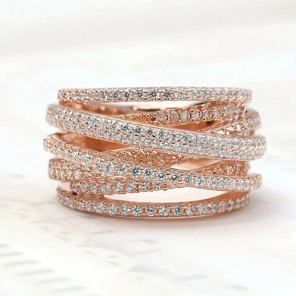 Wholesale Women's Multi Layer Cross Ring Copper Material Geometric Style Micro Inlaid Zirconia