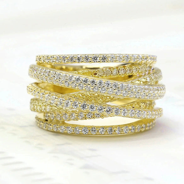 Wholesale Women's Multi Layer Cross Ring Copper Material Geometric Style Micro Inlaid Zirconia