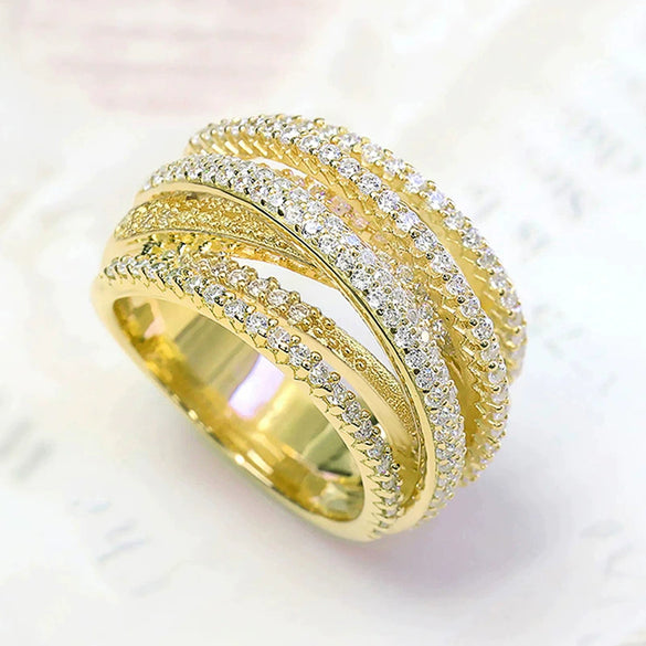 Wholesale Women's Multi Layer Cross Ring Copper Material Geometric Style Micro Inlaid Zirconia