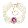 Wholesale Women's Multi Layer Imitation Pearl Necklace With Alloy Oval Pendant And Snake Bone Chain Geometric Diamond Design