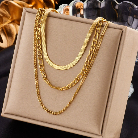 Wholesale Women's Multi Layer Titanium Steel Chain Necklace With Geometric Pattern Electroplated Simple Elegant And Versatile