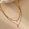 Wholesale Women's Multi Layer Water Drop Imitation Pearl Tassel Pendant Necklace In Geometric Style Made Of Stainless Steel With Electroplating