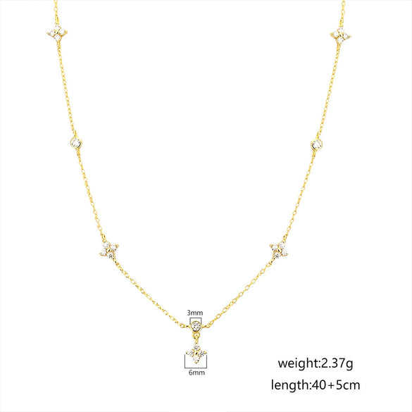 Wholesale Women's Multihanging Clavicle Necklace S925 Silver Fourleaf Clover Diamond Design