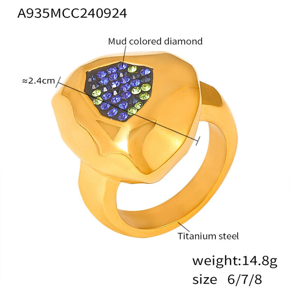 Wholesale Women's Multilateral Cut Mud Color Diamond Ring Titanium Steel Pvd Plated Geometric Style Jewelry