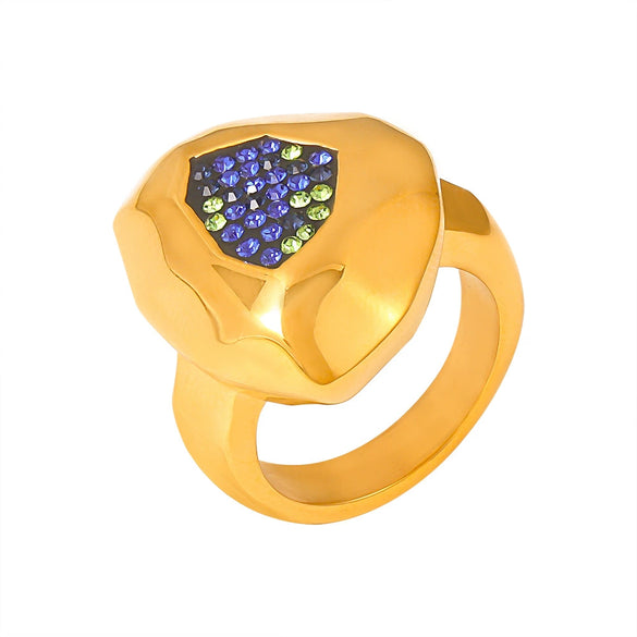 Wholesale Women's Multilateral Cut Mud Color Diamond Ring Titanium Steel Pvd Plated Geometric Style Jewelry
