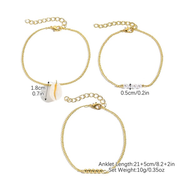 Wholesale Women's Multilayer Anklet Suit Alloy Geometric Marine Style Metal Chain With Inlaid Artificial Gemstones And Semiprecious Stones