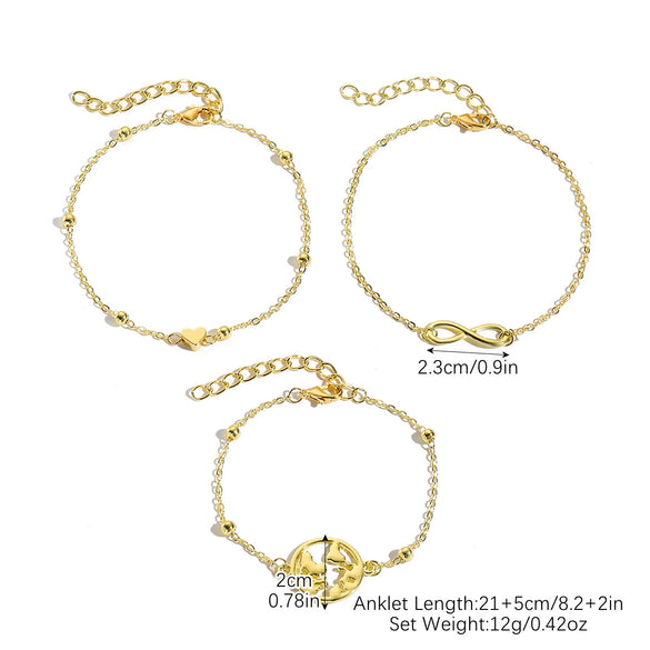 Wholesale Women's Multilayer Anklet Suit Alloy Geometric Marine Style Metal Chain With Inlaid Artificial Gemstones And Semiprecious Stones