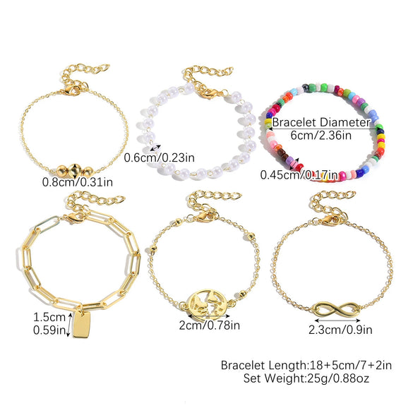 Wholesale Women's Multilayer Anklet Suit Alloy Geometric Marine Style Metal Chain With Inlaid Artificial Gemstones And Semiprecious Stones