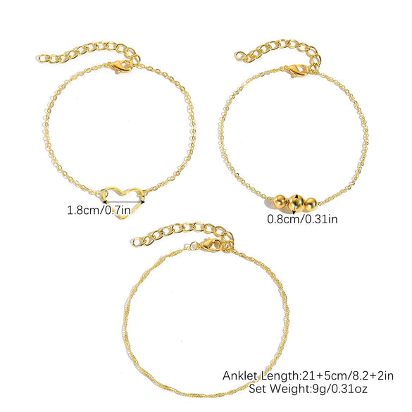 Wholesale Women's Multilayer Anklet Suit Alloy Geometric Marine Style Metal Chain With Inlaid Artificial Gemstones And Semiprecious Stones