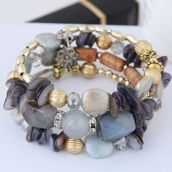 Wholesale Women's Multilayer Bracelet Alloy Shell Turquoise Crystal Mix Geometric Electroplated