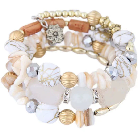 Wholesale Women's Multilayer Bracelet Alloy Shell Turquoise Crystal Mix Geometric Electroplated