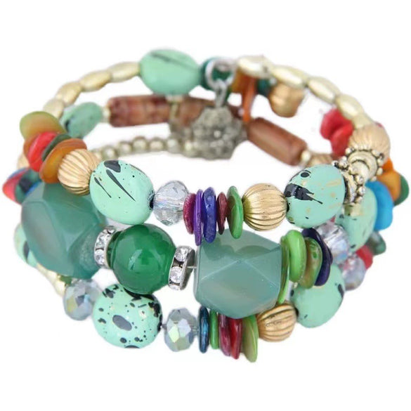 Wholesale Women's Multilayer Bracelet Alloy Shell Turquoise Crystal Mix Geometric Electroplated