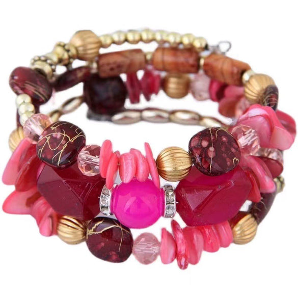 Wholesale Women's Multilayer Bracelet Alloy Shell Turquoise Crystal Mix Geometric Electroplated