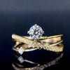 Wholesale Women's Multilayer Geometric Design Copper Ring With Fourprong Inlaid Zirconia