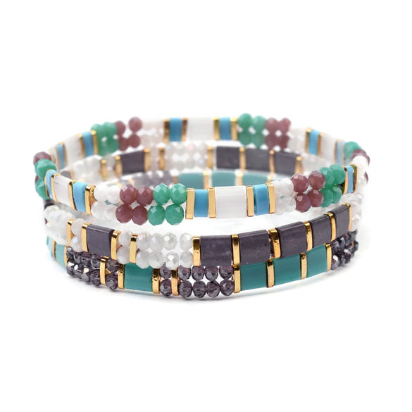 Wholesale Women's Multilayer Handwoven Beaded Bracelet Glass Colored Glaze Geometric Style Jewelry
