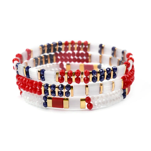 Wholesale Women's Multilayer Handwoven Beaded Bracelet Glass Colored Glaze Geometric Style Jewelry