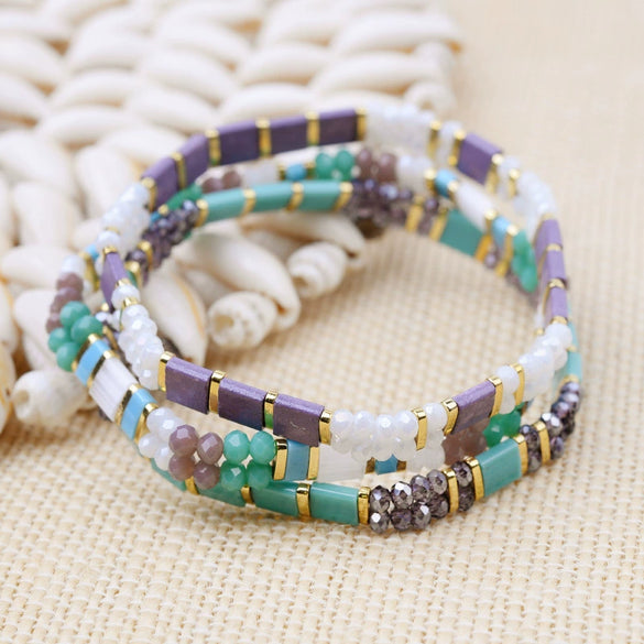 Wholesale Women's Multilayer Handwoven Beaded Bracelet Glass Colored Glaze Geometric Style Jewelry