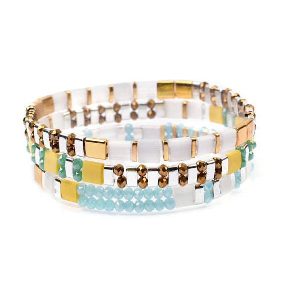 Wholesale Women's Multilayer Handwoven Beaded Bracelet Glass Colored Glaze Geometric Style Jewelry
