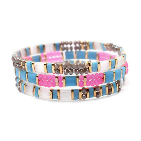 Wholesale Women's Multilayer Handwoven Beaded Bracelet Glass Colored Glaze Geometric Style Jewelry