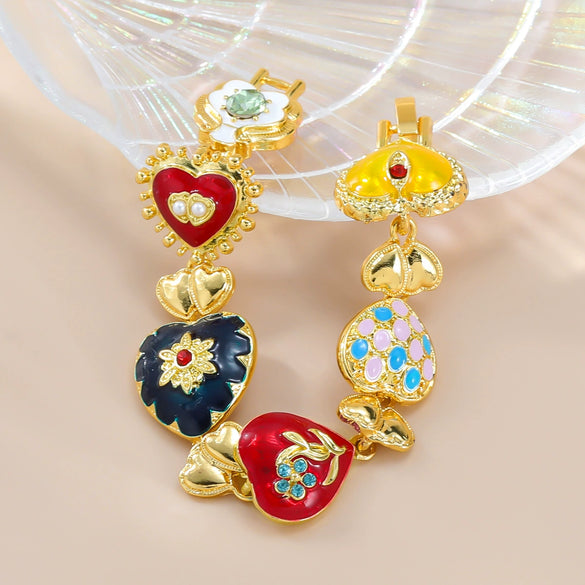 Wholesale Women's Multilayer Heartshaped Alloy Dripping Oil Hip Hop Bracelet With Geometric Pattern