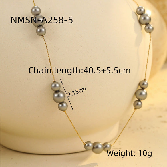 Wholesale Women's Multilayer Imitation Black Pearl Stainless Steel Stacked Geometric Wind Necklace With Electroplating