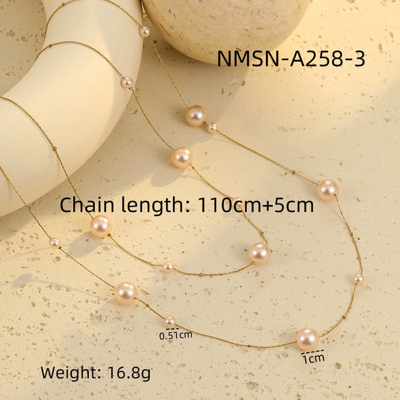 Wholesale Women's Multilayer Imitation Black Pearl Stainless Steel Stacked Geometric Wind Necklace With Electroplating