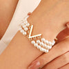 Wholesale Women's Multilayer Imitation Pearl Geometric Clavicle Chain Necklace With Letter Pattern And Electroplating Design