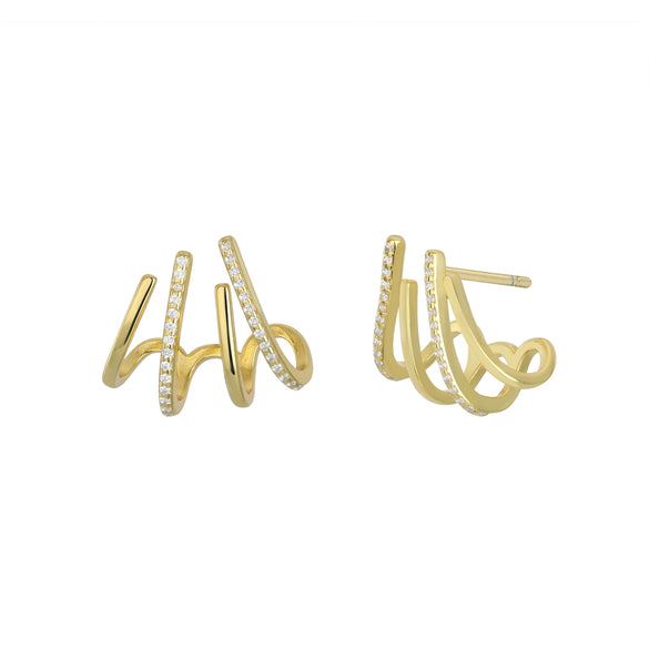Wholesale Women's Multilayer Metal Style S925 Sterling Silver Microinlaid Zircon Geometric Earrings