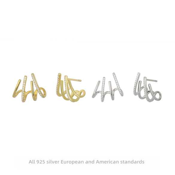 Wholesale Women's Multilayer Metal Style S925 Sterling Silver Microinlaid Zircon Geometric Earrings