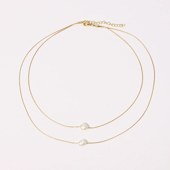 Wholesale Women's Multilayer Necklace Natural Freshwater Pearl Double Layer Stacked Copper Geometric Style