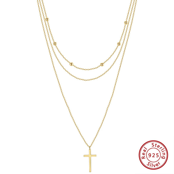Wholesale Women's Multilayer Pearl Clavicle Necklace S925 Sterling Silver Geometric Electroplated